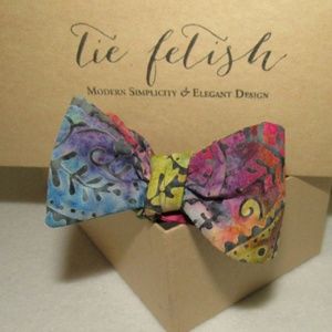 Rainbow batik butterfly tip bow tie